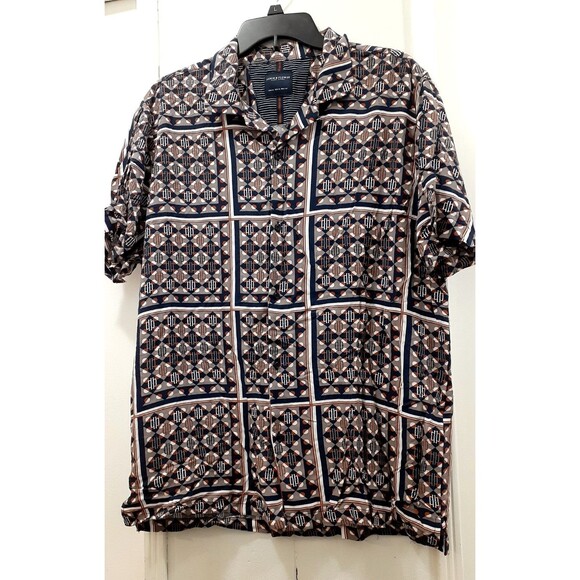 NWT Denim & Flower Shirt Ricky Singh Button Down SZ Mens XL Abstract Viscose S/S - Picture 1 of 10
